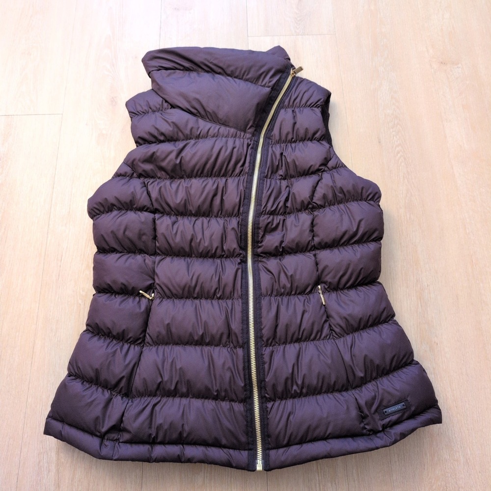 Athleta Womens Large Purple Asymmetrical Zip Puffer Vest Down Fill